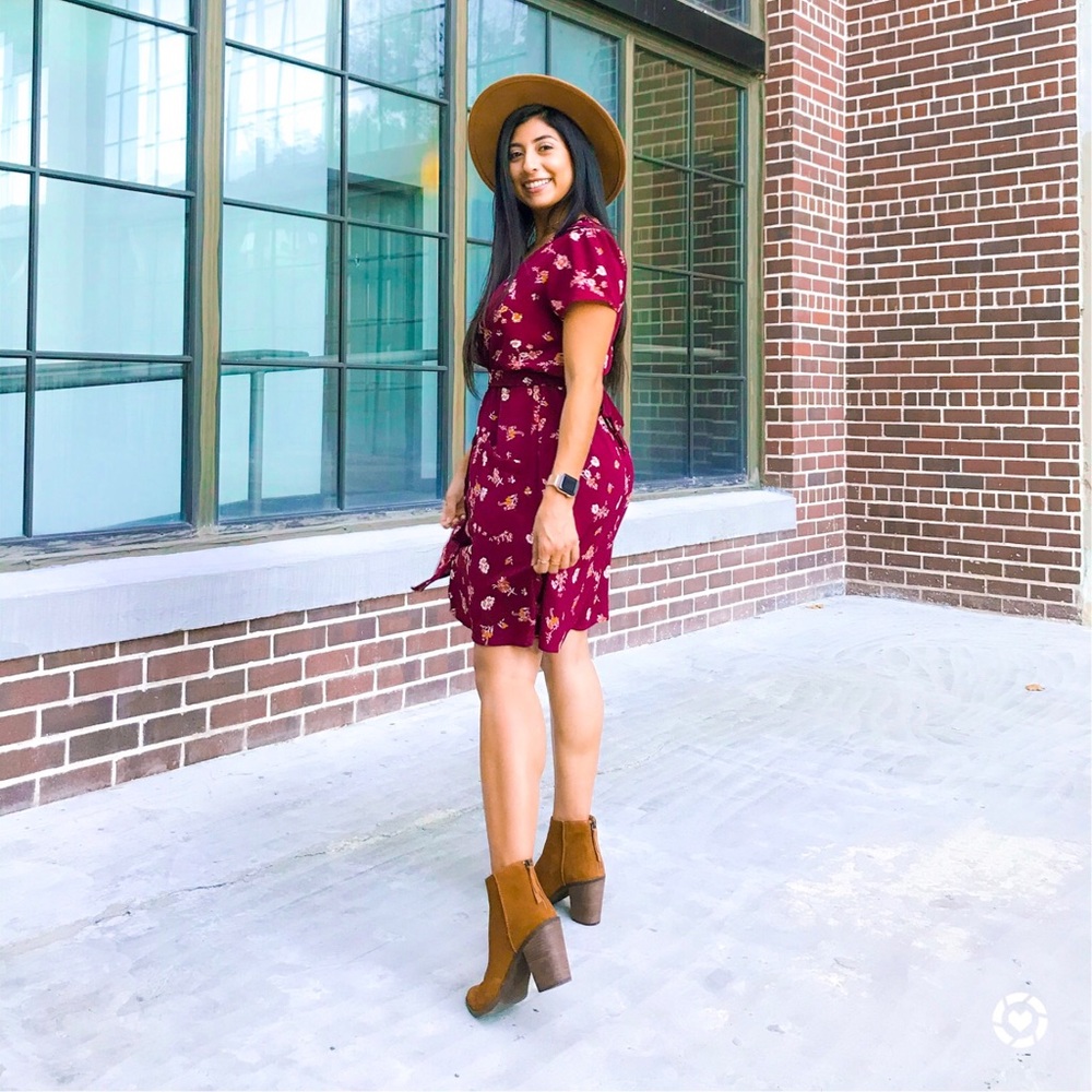 Maroon Floral Mini Dress